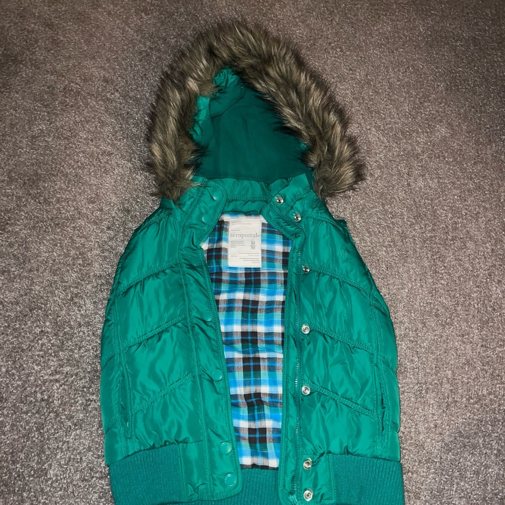 Aeropostale Teal Puffer Jacket with Fur Hood